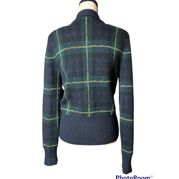Vintage Kasper ASL Wool Cardigan with Zipper in Green Blue Plaid Size SP - Picture 3 of 5
